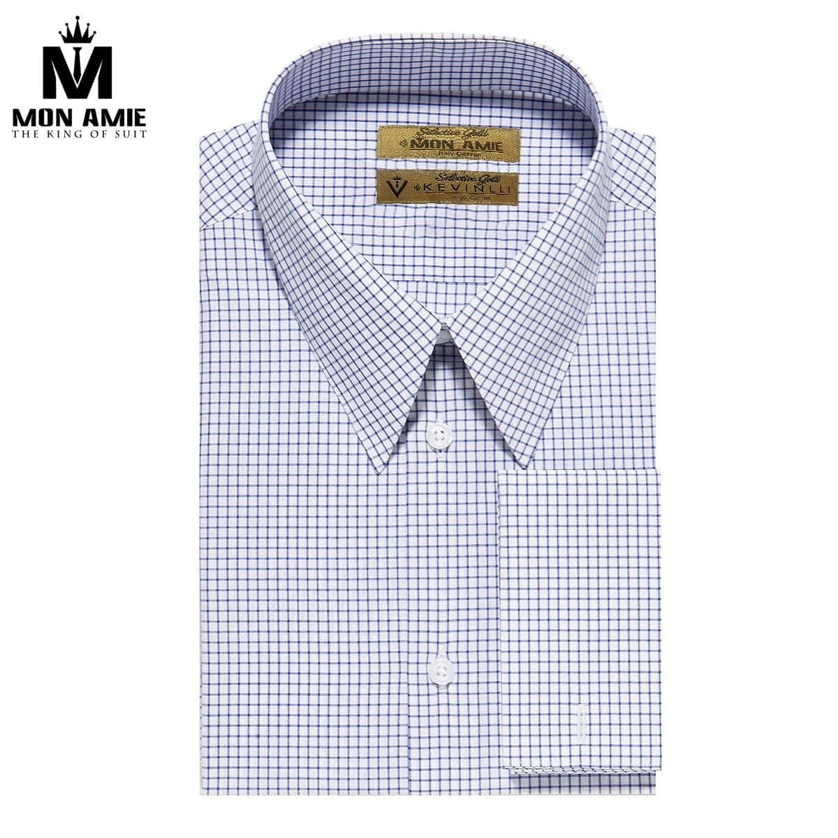 Sơ Mi Lưới Caro Navy Măng Sét Kép