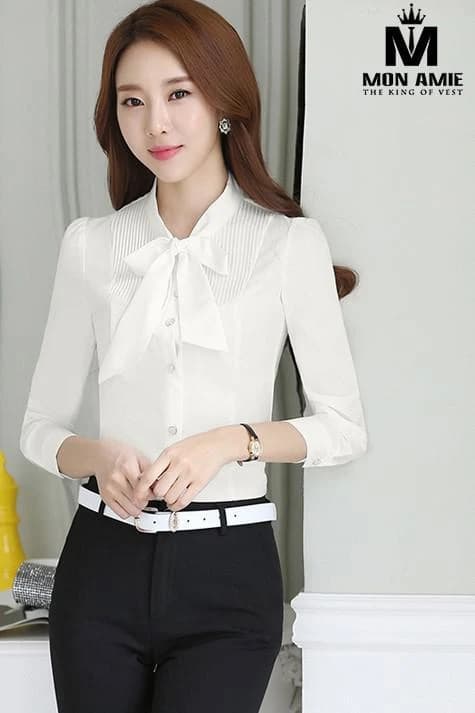 Sơ Mi Nơ Xếp Ly Trắng Ngà