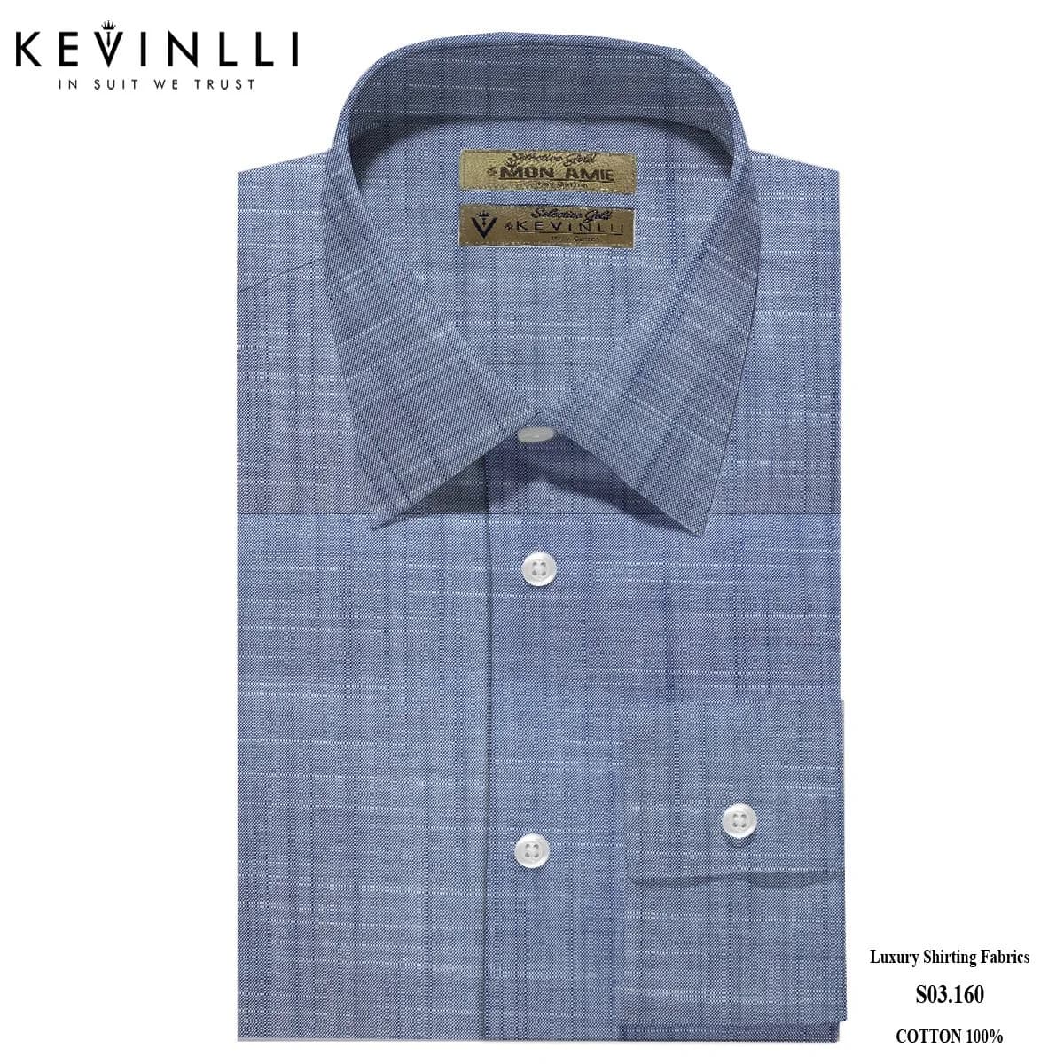 Sơ Mi Xanh Chambray Trơn Vân Slub Măng Sét Vuông