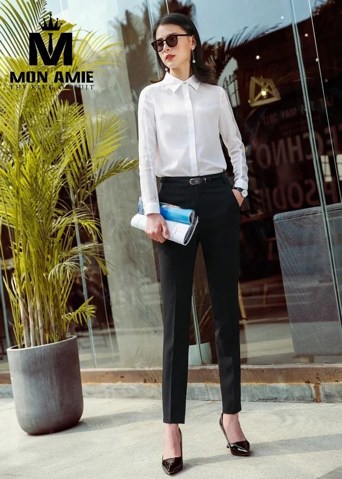 Sơ Mi Nữ Trắng Cổ Bẻ Nẹp Giấu Khuy Cổ Điển