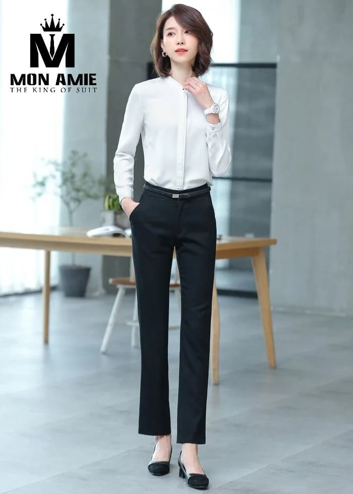 Sơ Mi Nữ Trắng Cổ Trụ Vải Rũ Bóng Nhẹ