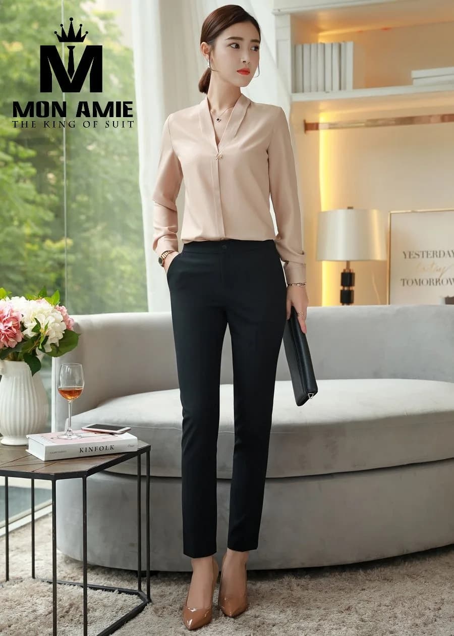 Sơ Mi Nữ Hồng Nude Cổ V Cài Một Cúc