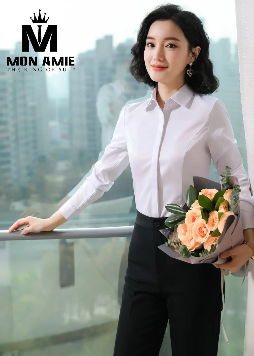 Sơ Mi Nữ Trắng Nẹp Ẩn Đường Cắt Ngực Dáng Ôm