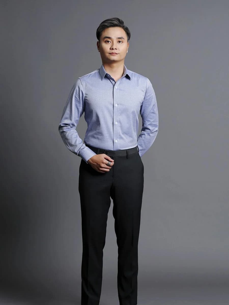 Sơ Mi Xanh Dệt Hoa Văn