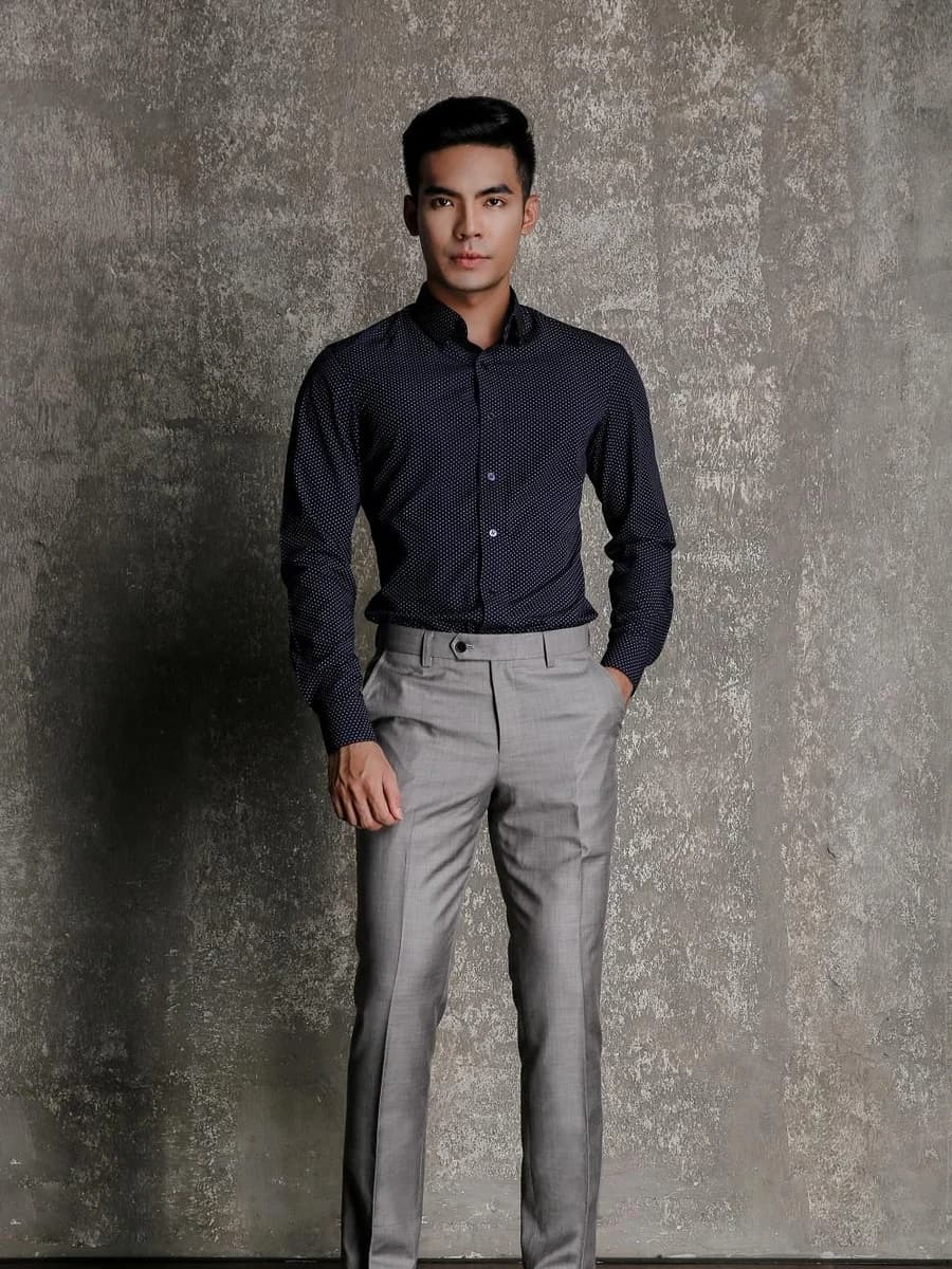 Sơ Mi Navy Chấm Bi Tinh Tú
