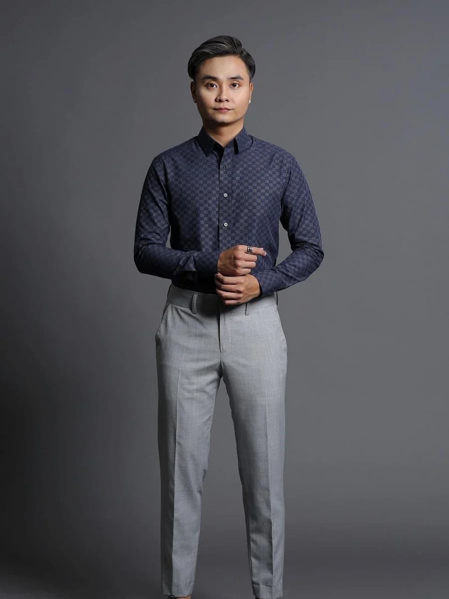 Sơ Mi Navy Dệt Ô Bàn Cờ