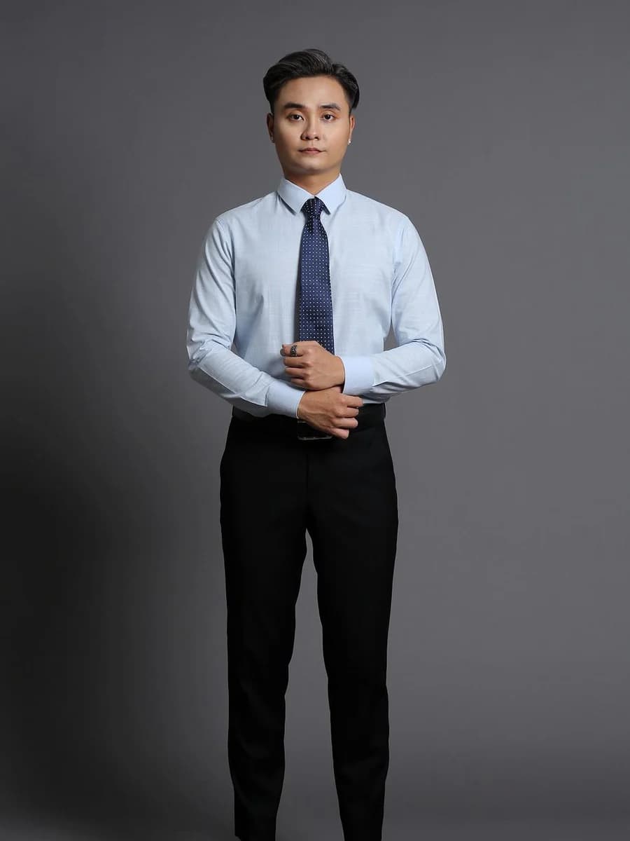 Sơ Mi Xanh Nhạt Vân Gân