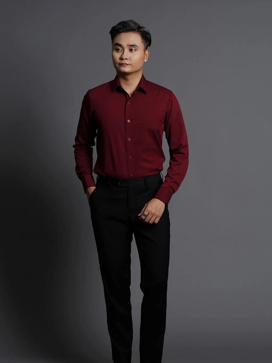 Sơ Mi Đỏ Rượu Vang Trơn
