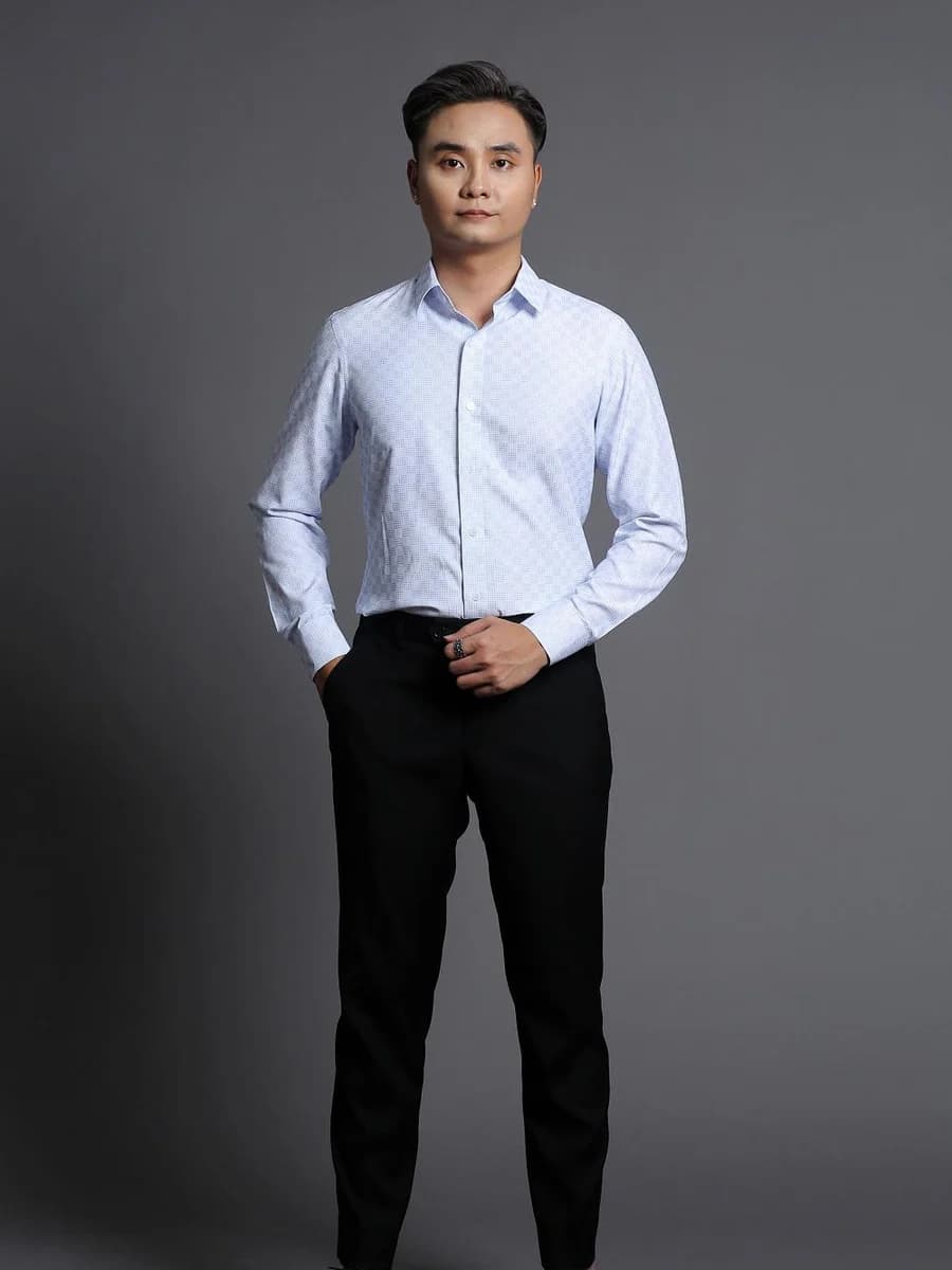 Sơ Mi Xanh Sương Dệt Ô Vuông