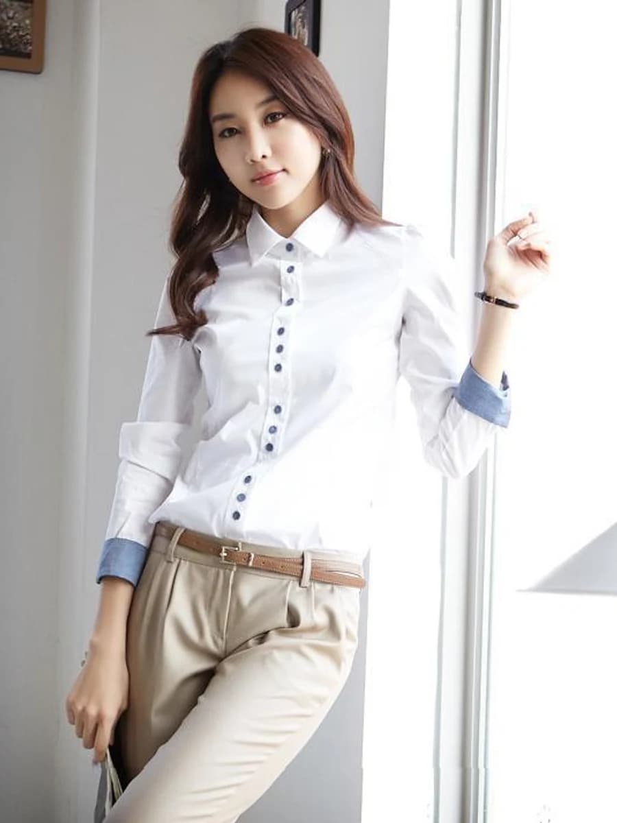 Sơ Mi Nữ Trắng Viền Denim