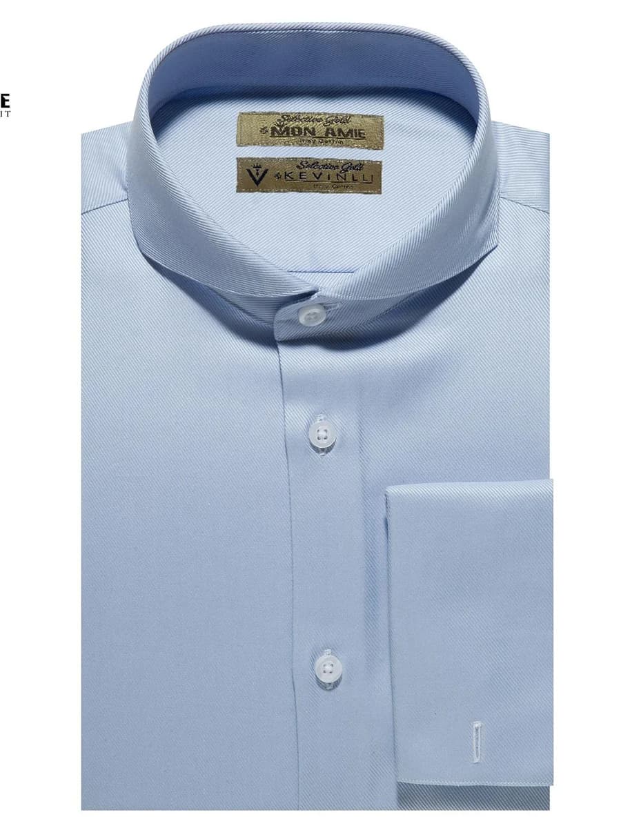 Sơ Mi Xanh Twill Cổ Đứng