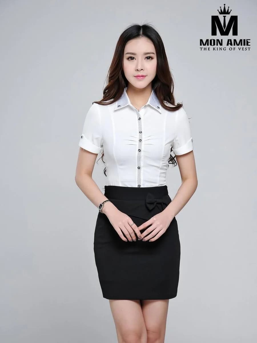Sơ Mi Nữ Trắng Viền Kẻ