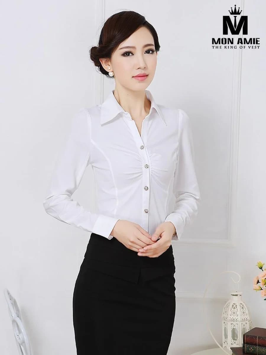 Sơ Mi Nữ Nhún Ngực Trắng Ngọc