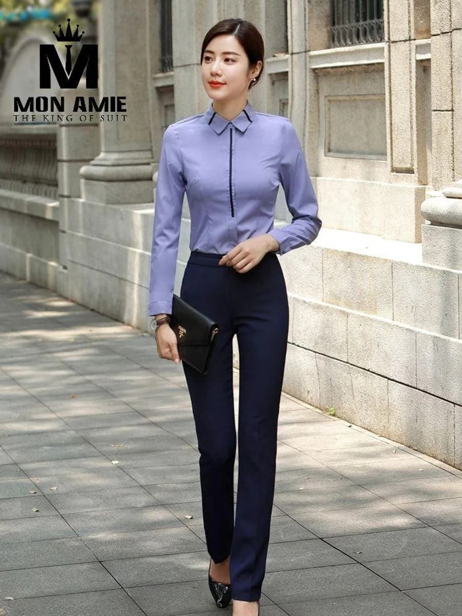 Sơ Mi Tím Lavender Viền Navy