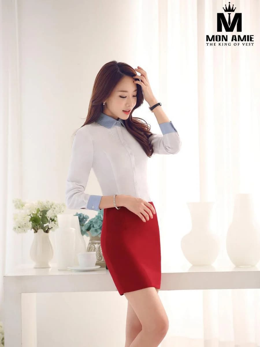Sơ Mi Trắng Phối Cổ Xanh