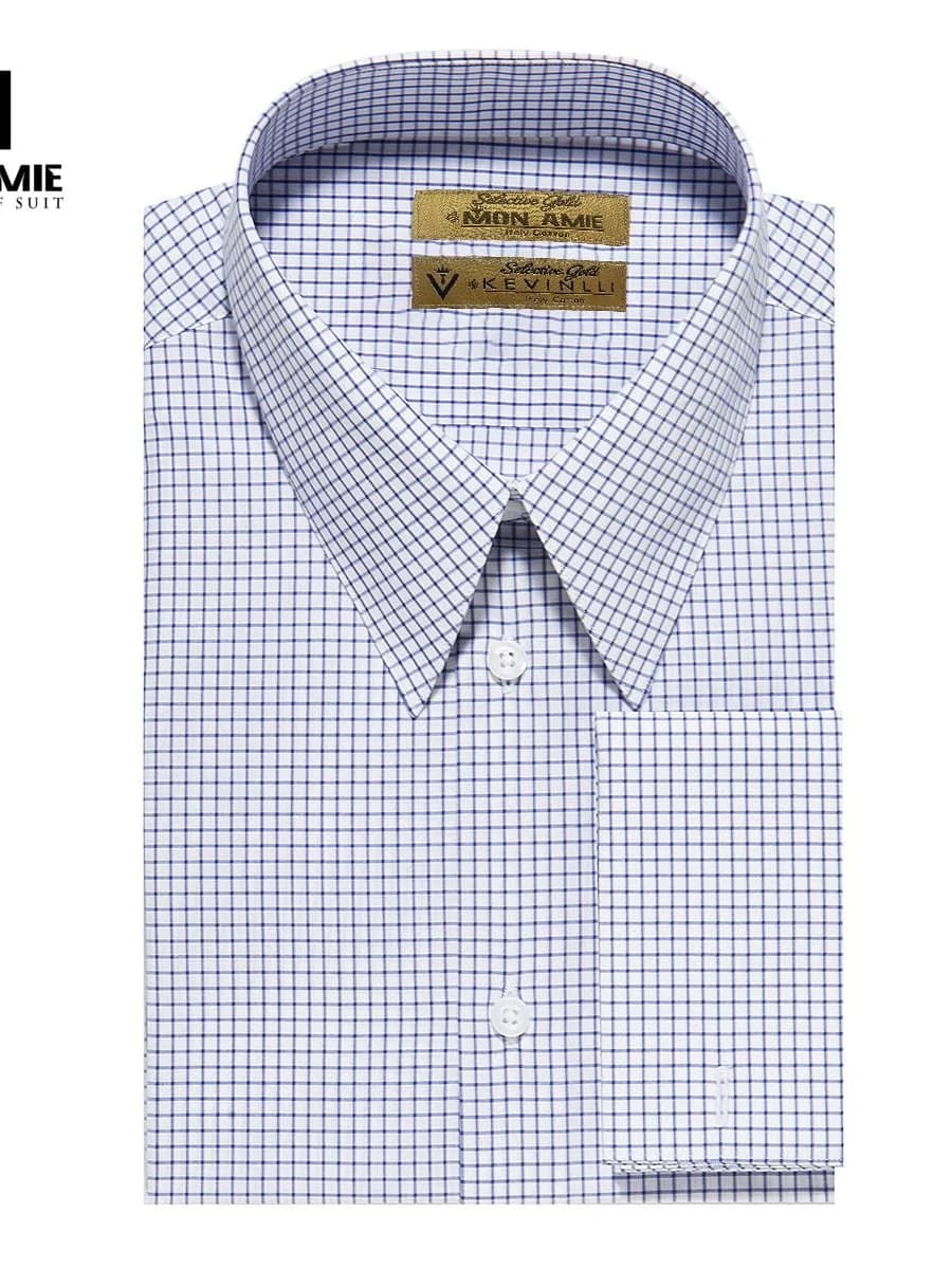 Sơ Mi Lưới Caro Navy Măng Sét Kép