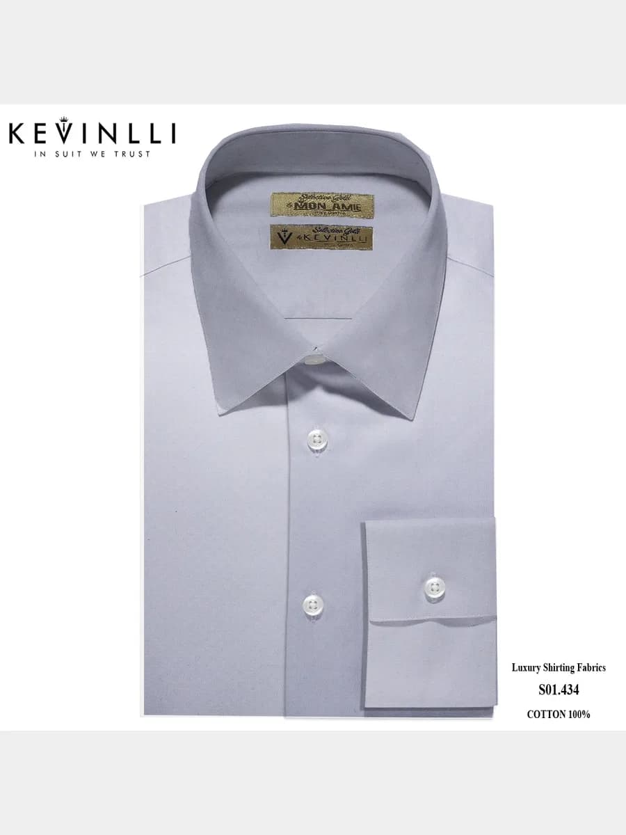Sơ Mi Xám Xanh Trơn Dệt Nổi Kim Cương Mờ Cổ Ý