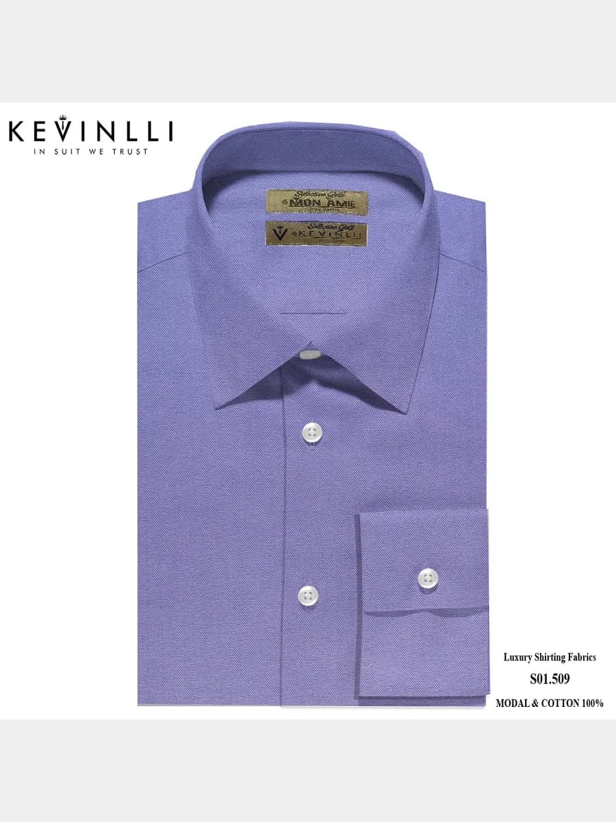 Sơ Mi Xanh Tím Periwinkle Vân Oxford Nhỏ Cổ Ý