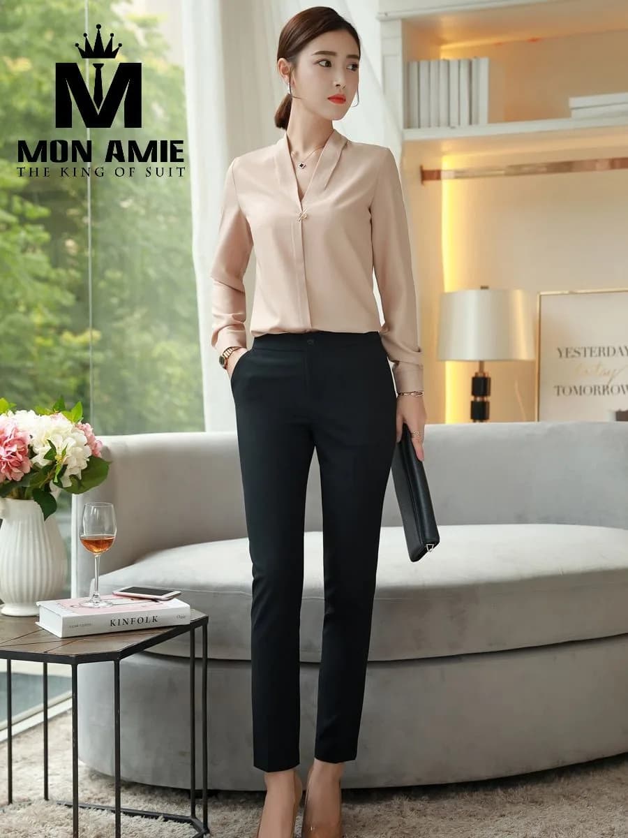 Sơ Mi Nữ Hồng Nude Cổ V Cài Một Cúc