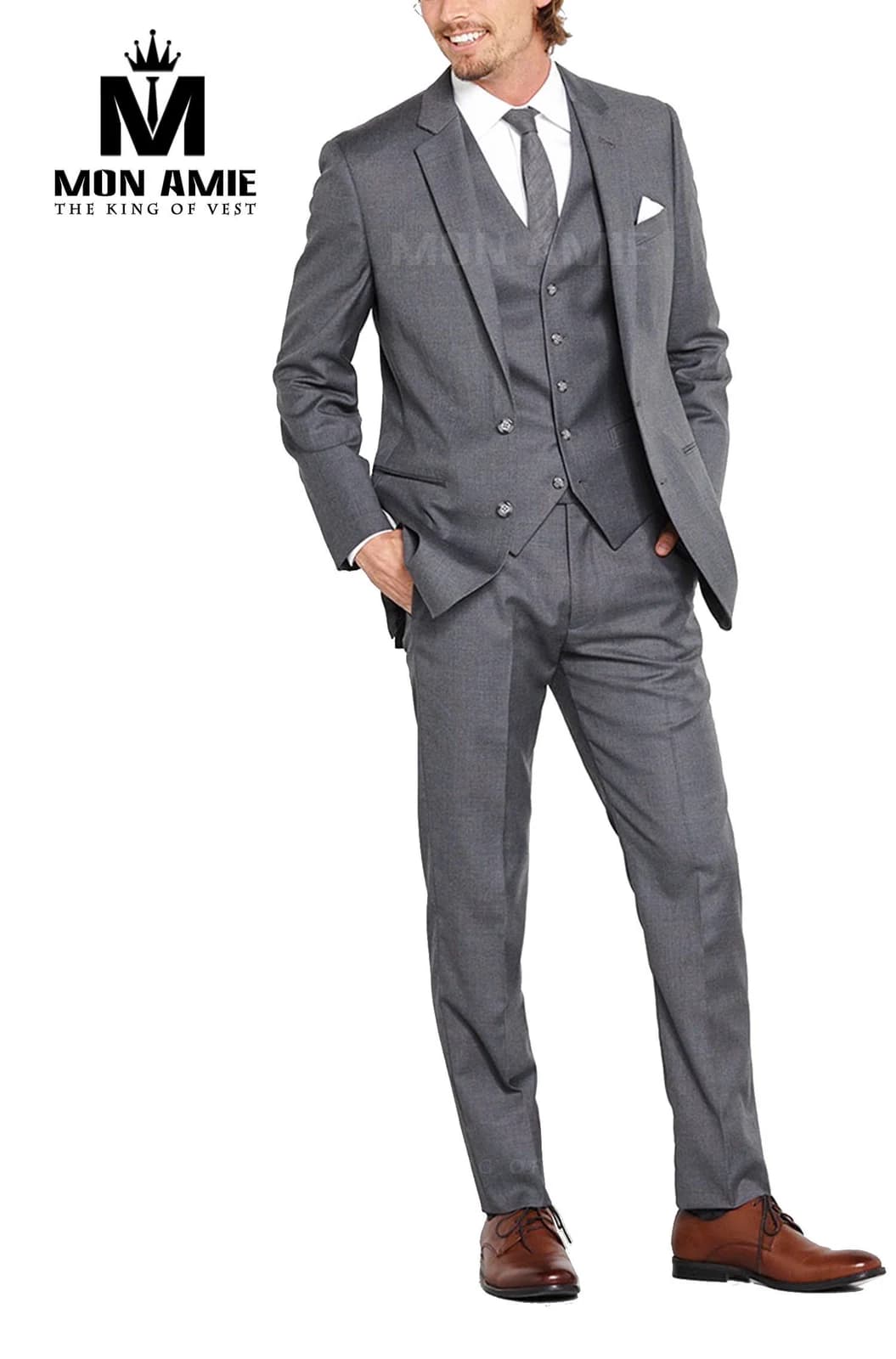 Suit Xám Ba Mảnh Kèm Gile