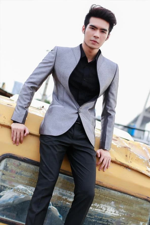 Blazer Xám Cổ Trụ Viền Đen