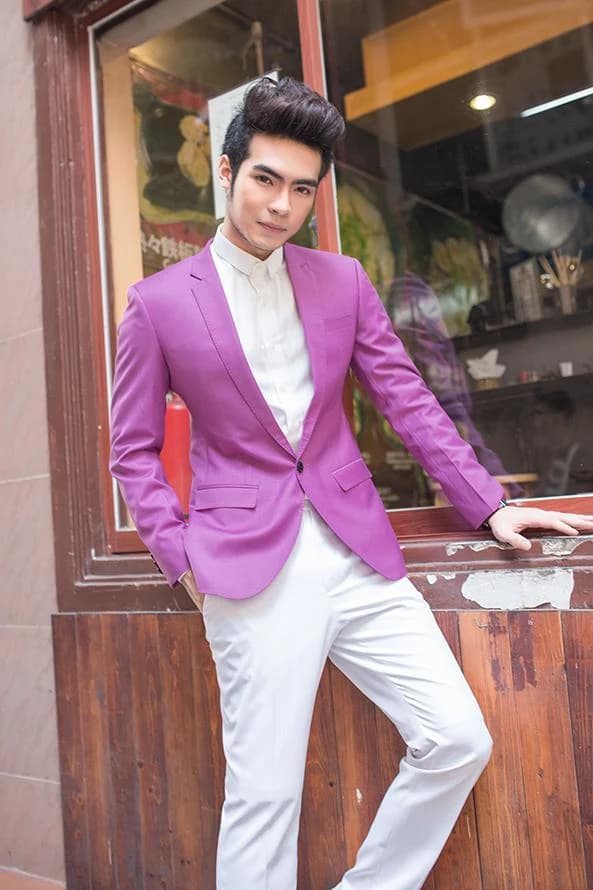 Blazer Tím Lan Quần Trắng