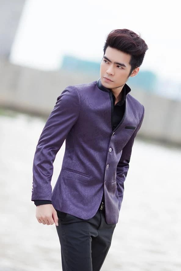 Blazer Tím Cổ Trụ Á Đông