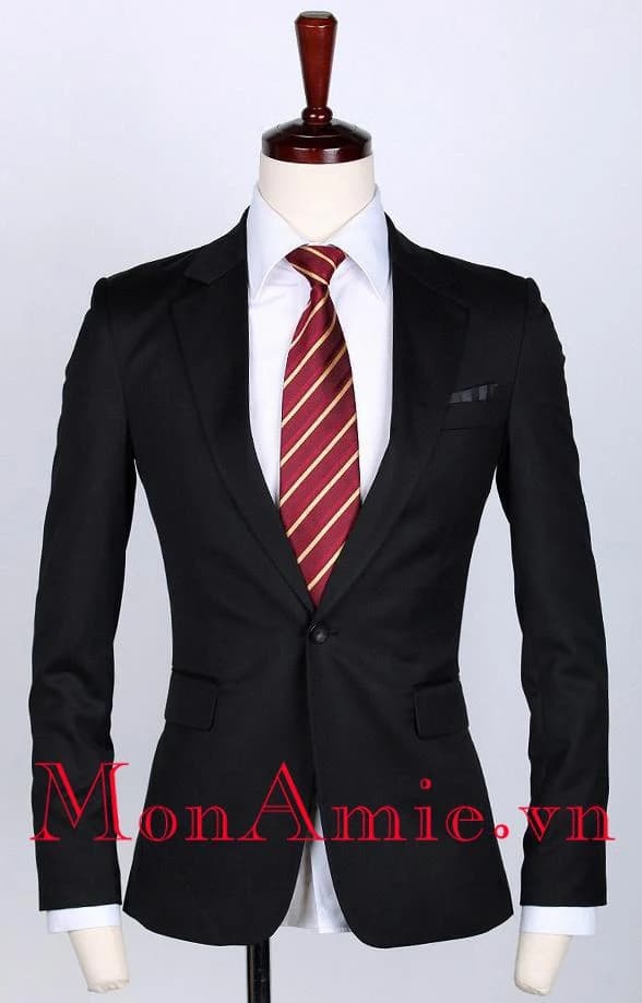 Vest Đen Một Nút Chuẩn Mực