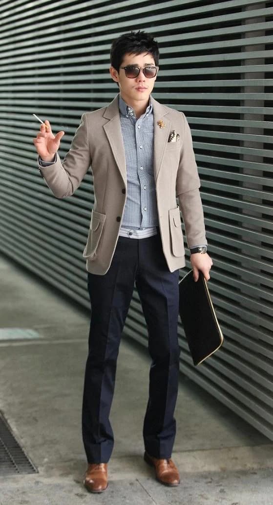 Blazer Nâu Taupe Túi Đắp