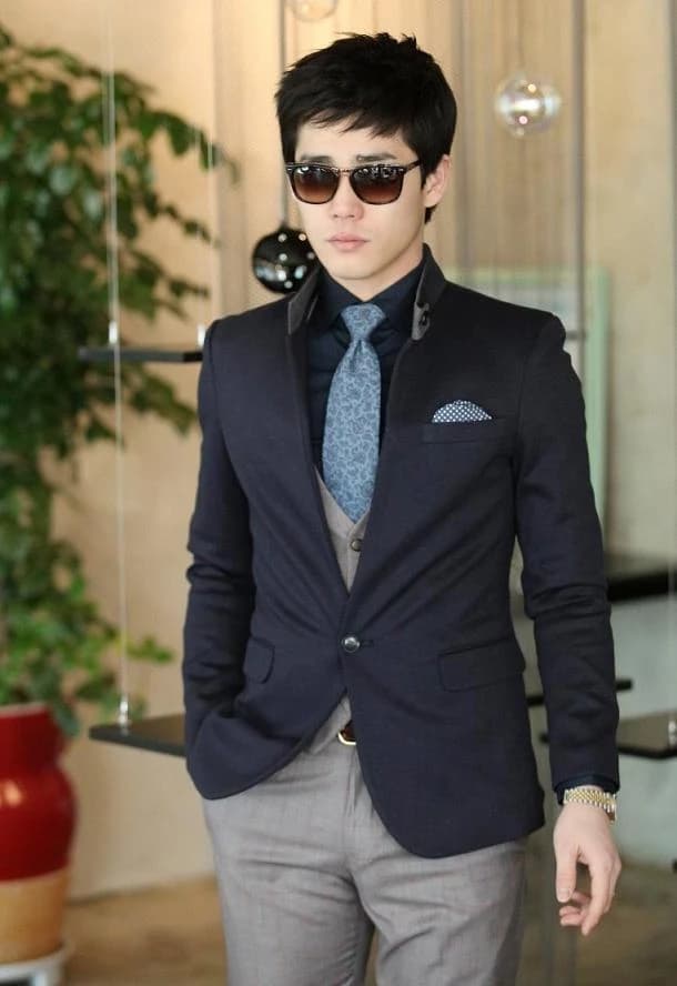 Blazer Navy Cổ Trụ