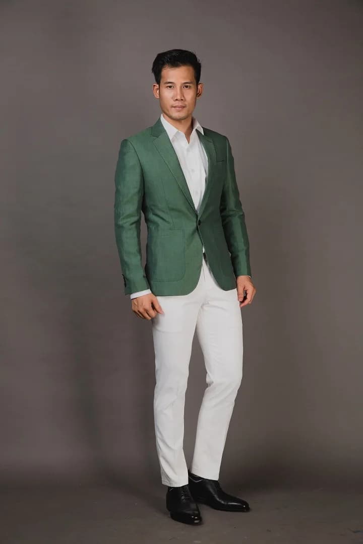 Blazer Xanh Lá Đậm Vân Chéo Nhẹ, Một Khuy