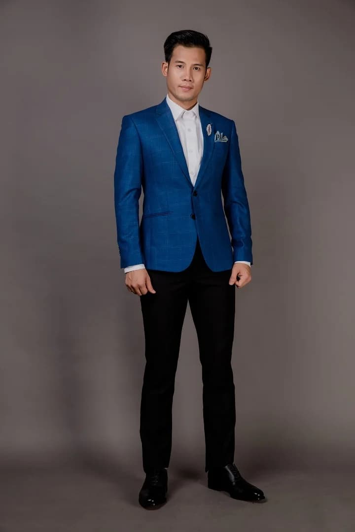 Blazer Xanh Cobalt Caro Chìm, Hai Khuy