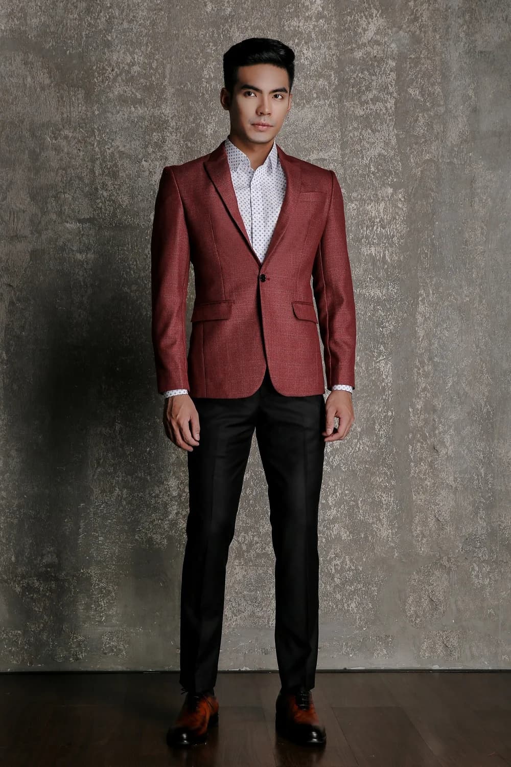 Blazer Đỏ Đô Vân Dệt Nhỏ Túi Nắp
