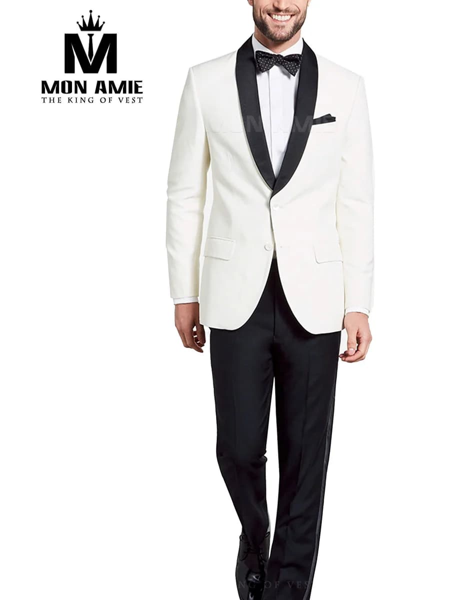 Tuxedo Trắng Ngà Ve Shawl Satin