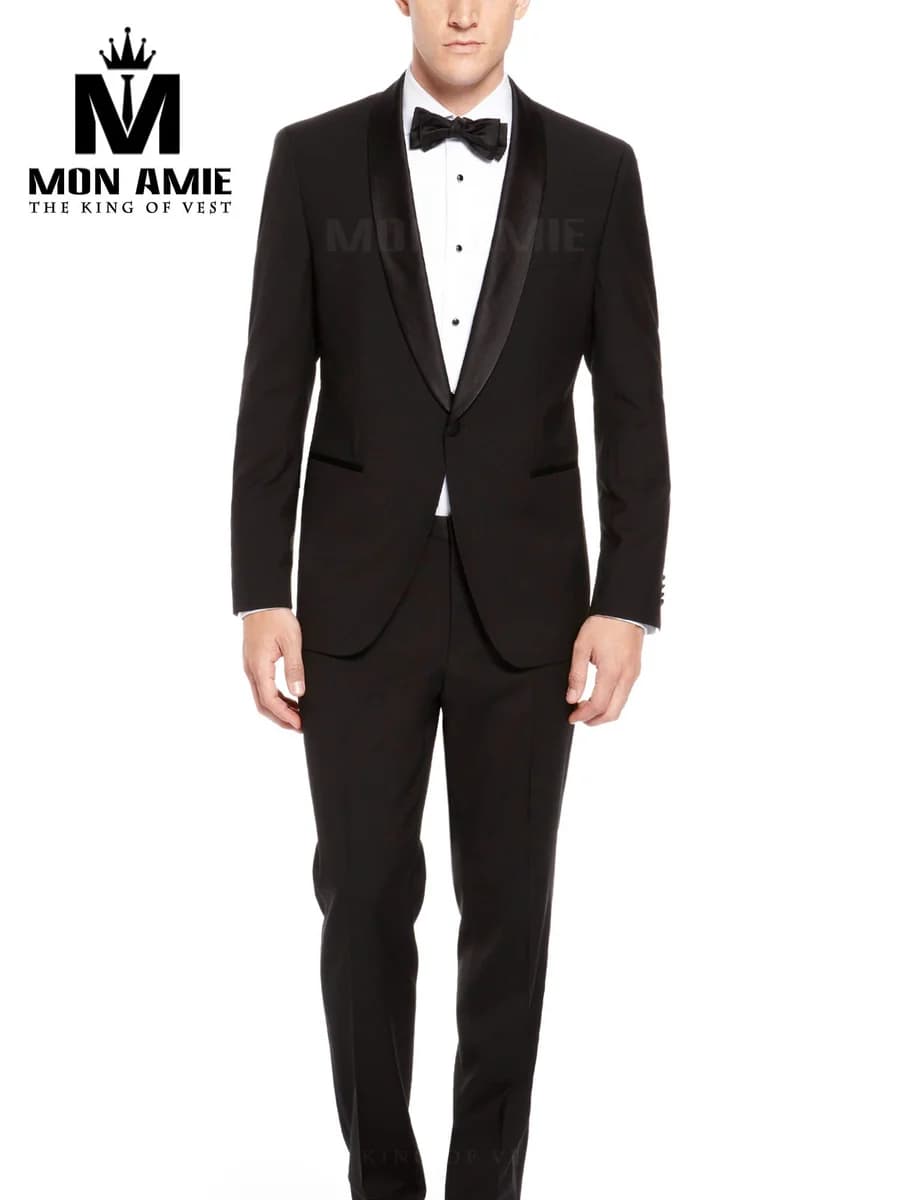 Tuxedo Đen Ve Satin Một Nút