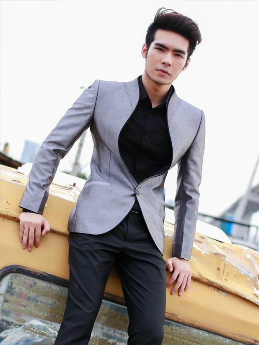 Blazer Xám Cổ Trụ Viền Đen