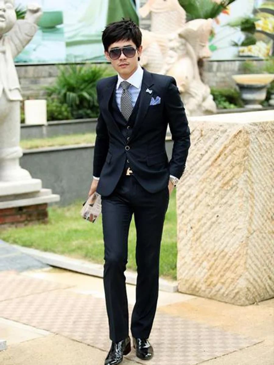 Vest Ba Mảnh Navy Cổ Điển