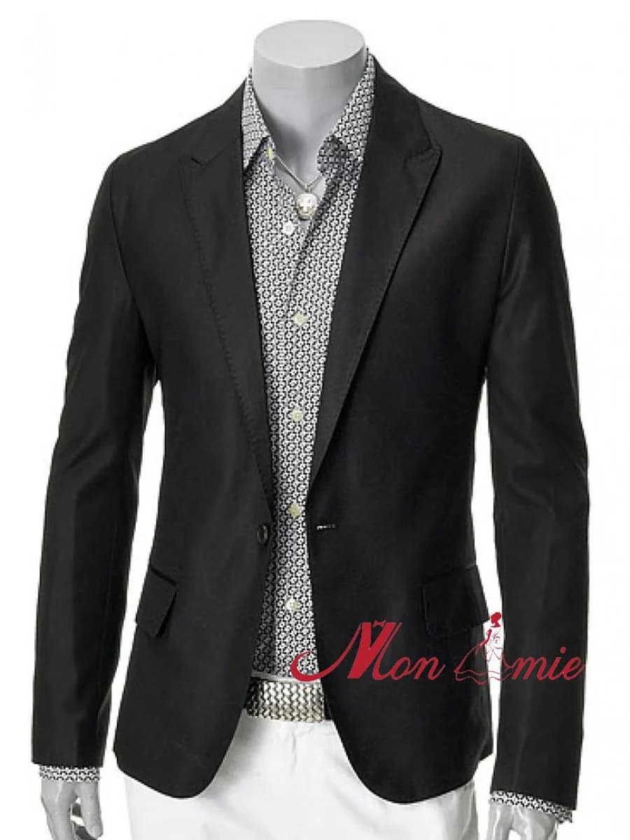 Blazer Đen Dệt Thô Phóng Khoáng