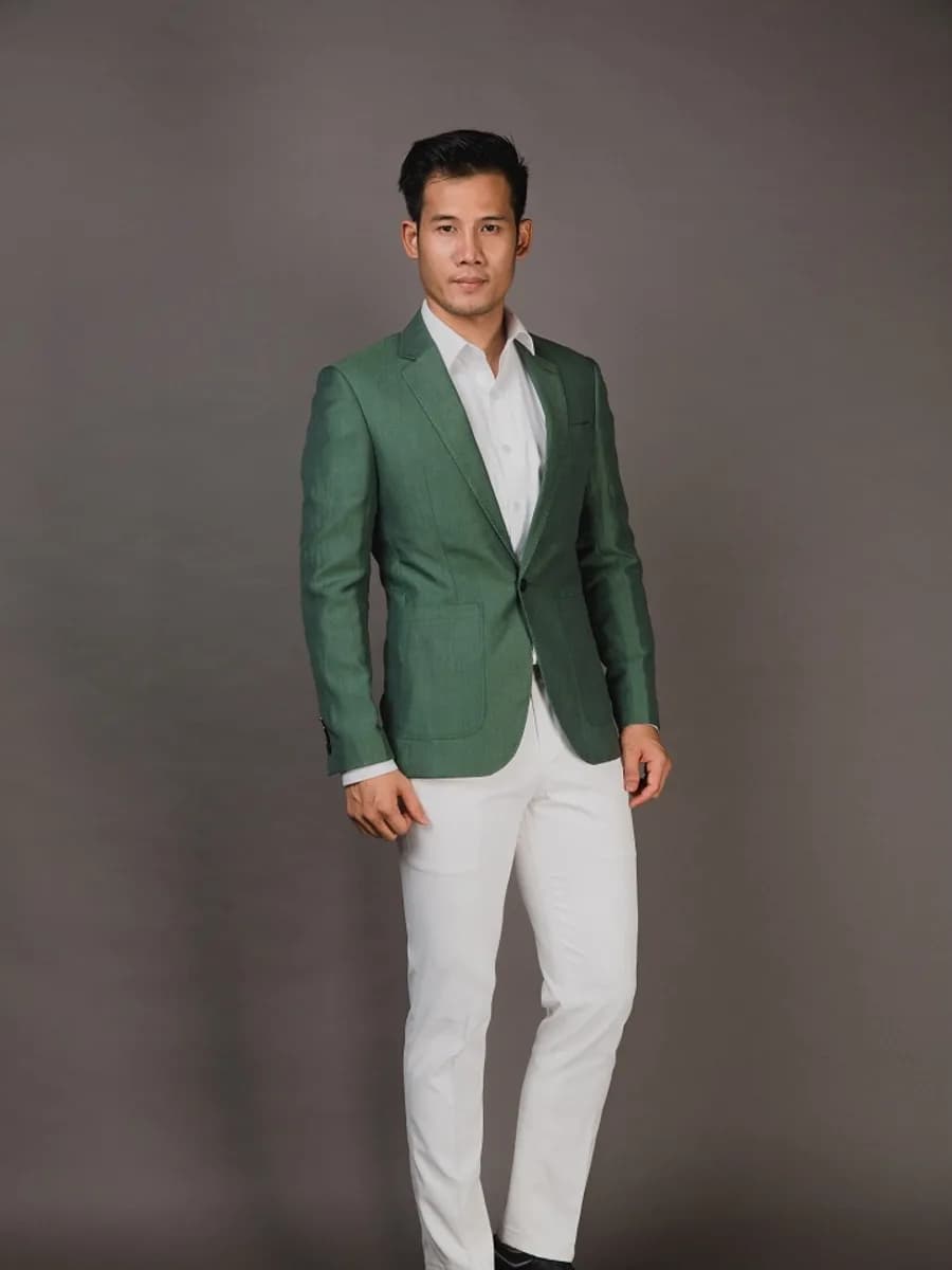 Blazer Xanh Lá Đậm Vân Chéo Nhẹ, Một Khuy