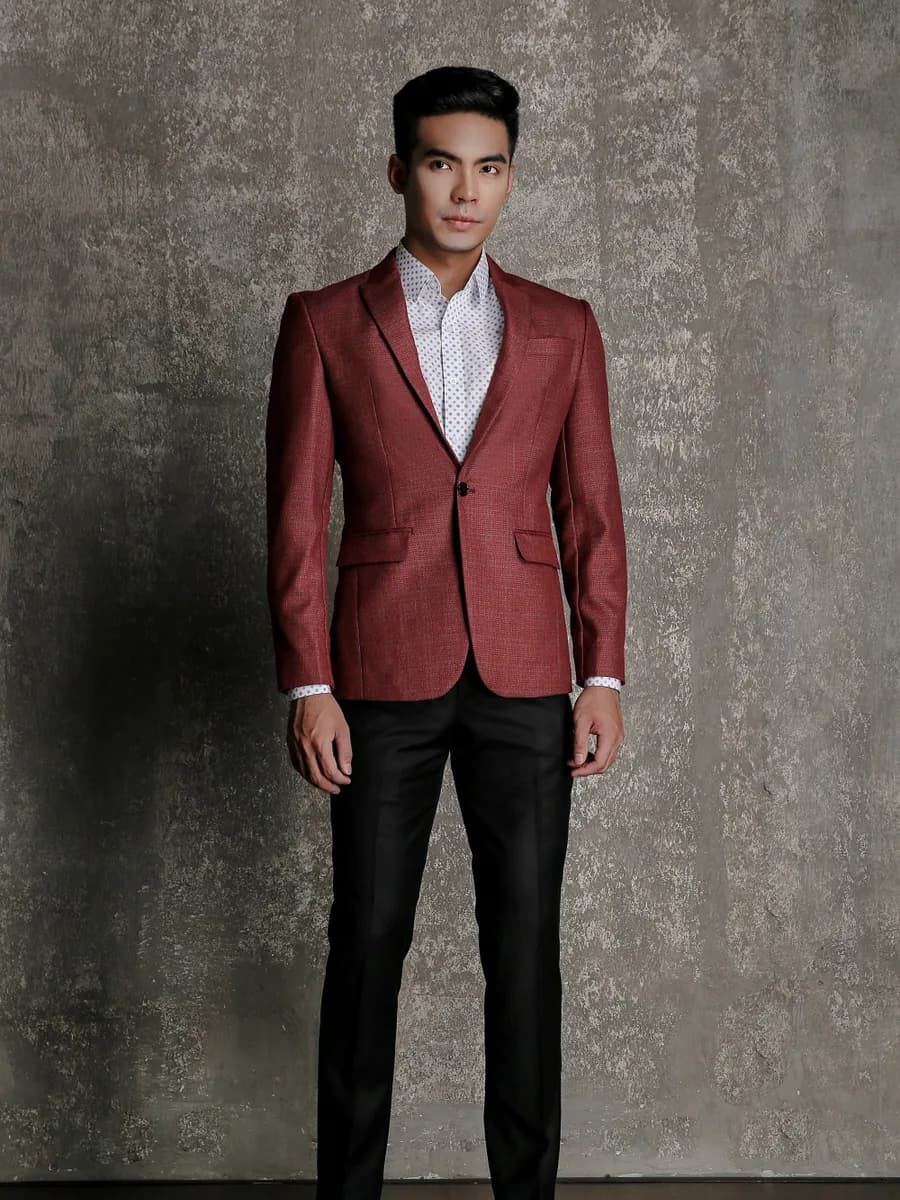 Blazer Đỏ Đô Vân Dệt Nhỏ Túi Nắp