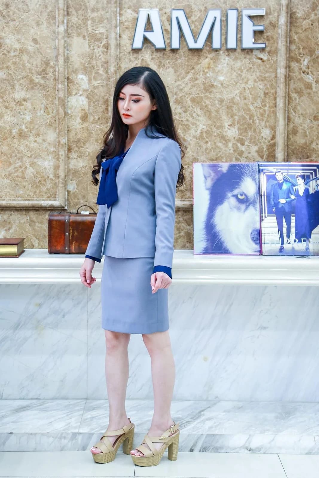 Vest Ghi Xanh Nơ Navy