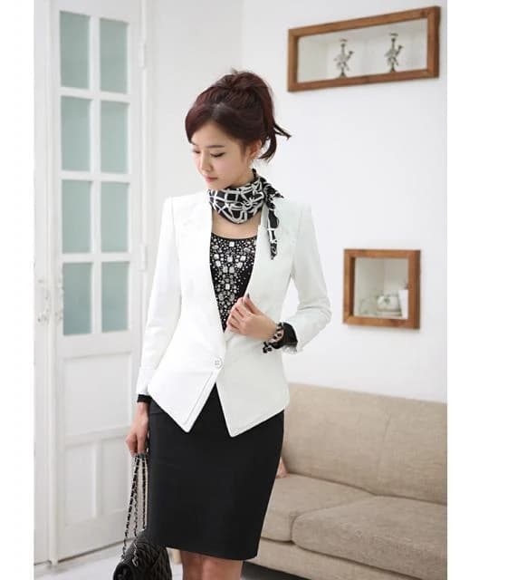 Blazer Trắng Ve Nhọn Chiết Eo