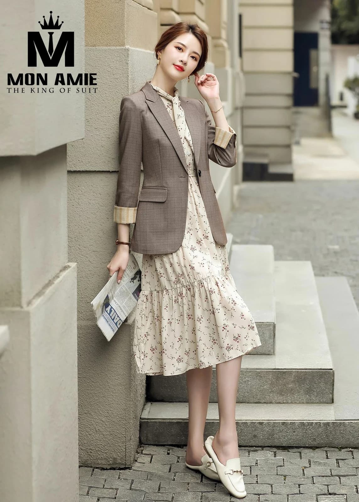 Blazer Nâu Tro Kẻ Ô Chìm