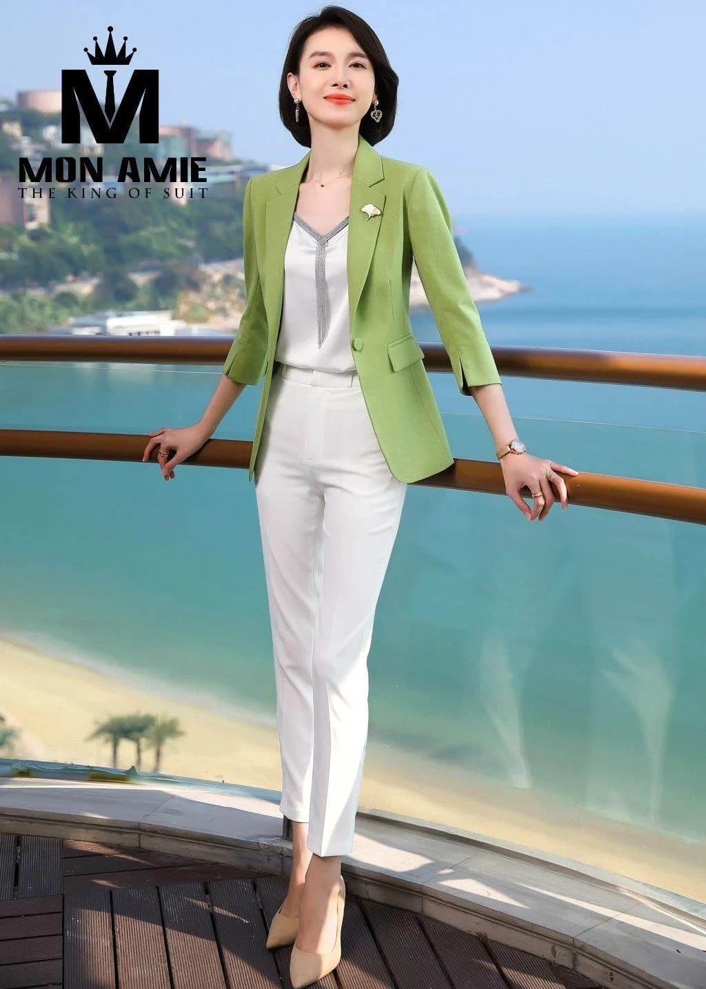 Bộ Vest Xanh Matcha Quần Trắng