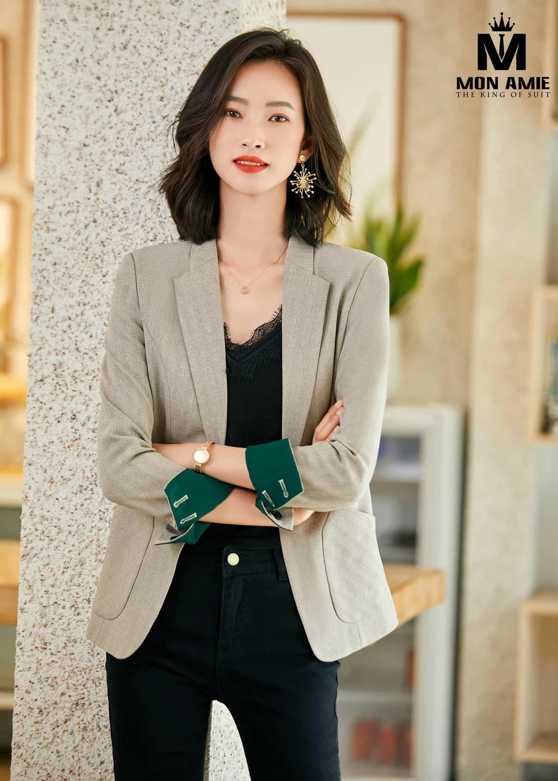 Blazer Be Lót Xanh Lục Bảo