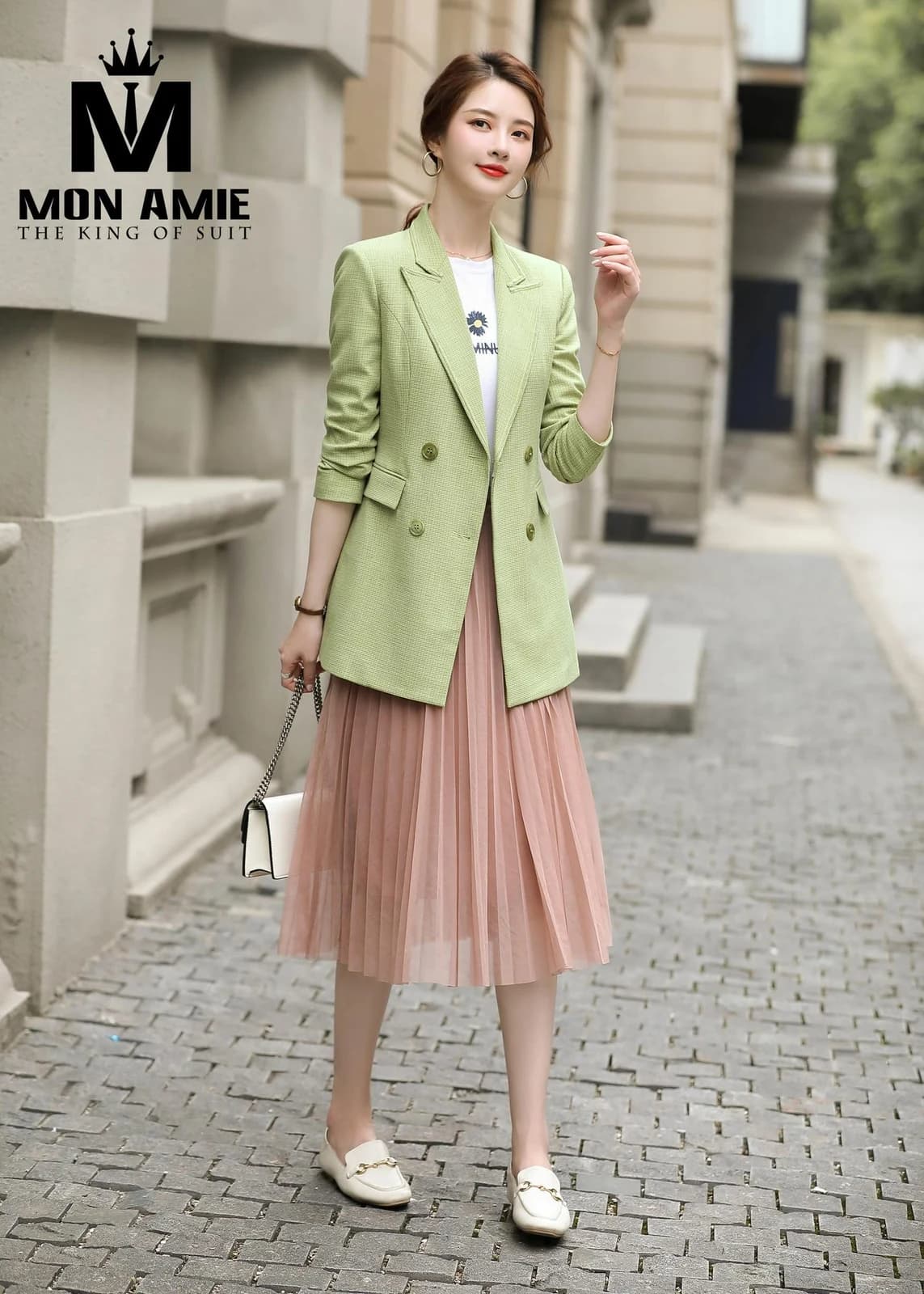 Blazer Xanh Cốm Hai Hàng Nút