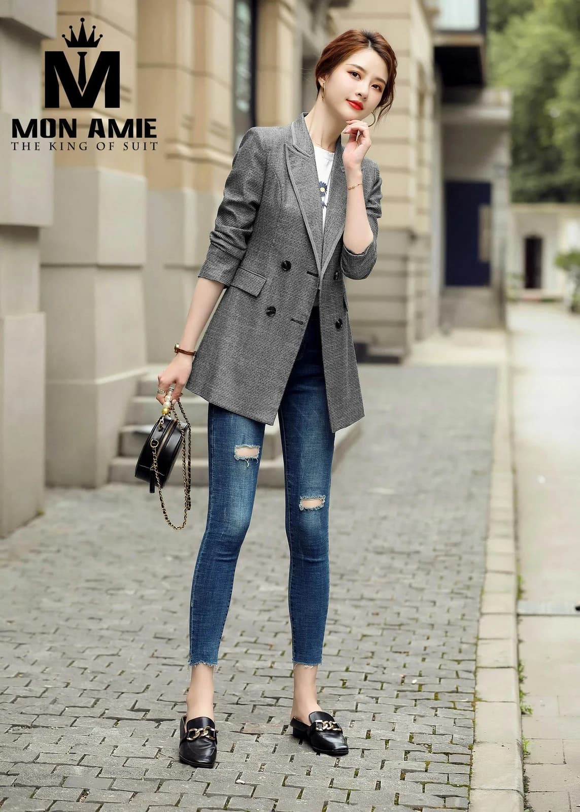 Blazer Caro Răng Chó Dáng Dài