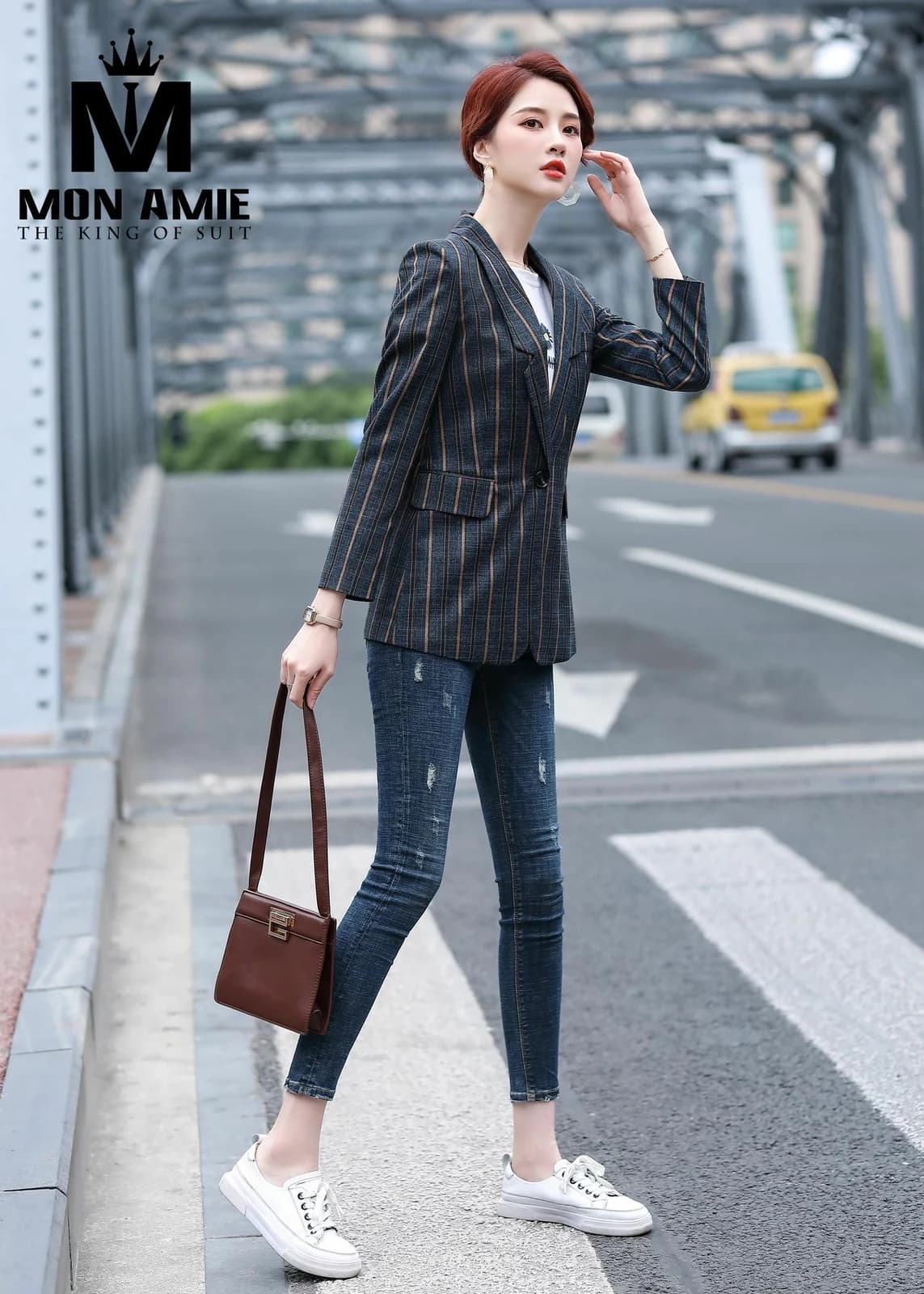 Blazer Navy Sọc Đồng