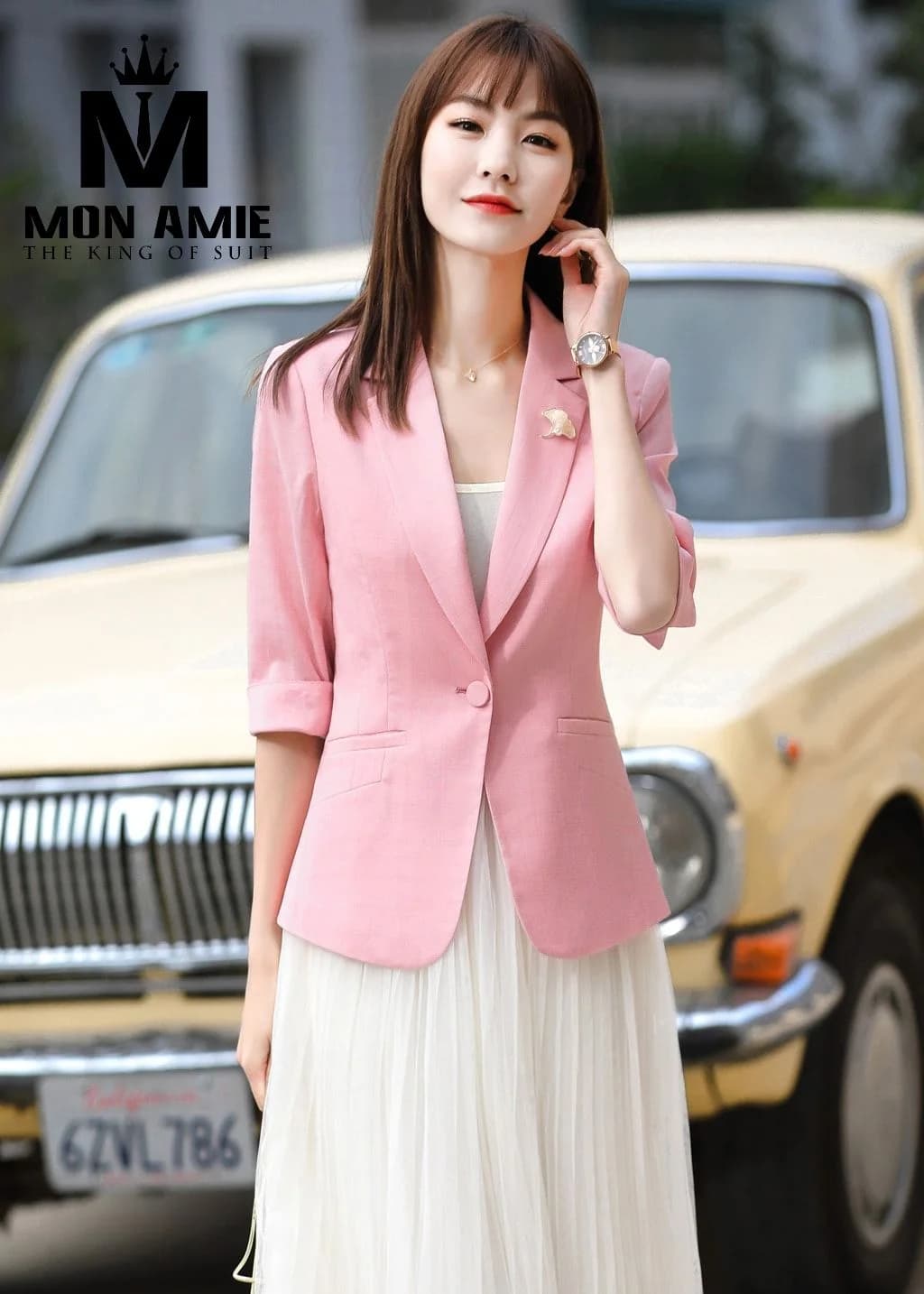 Áo Vest Nữ Hồng Đào Tay Lửng Vải Ô Chìm