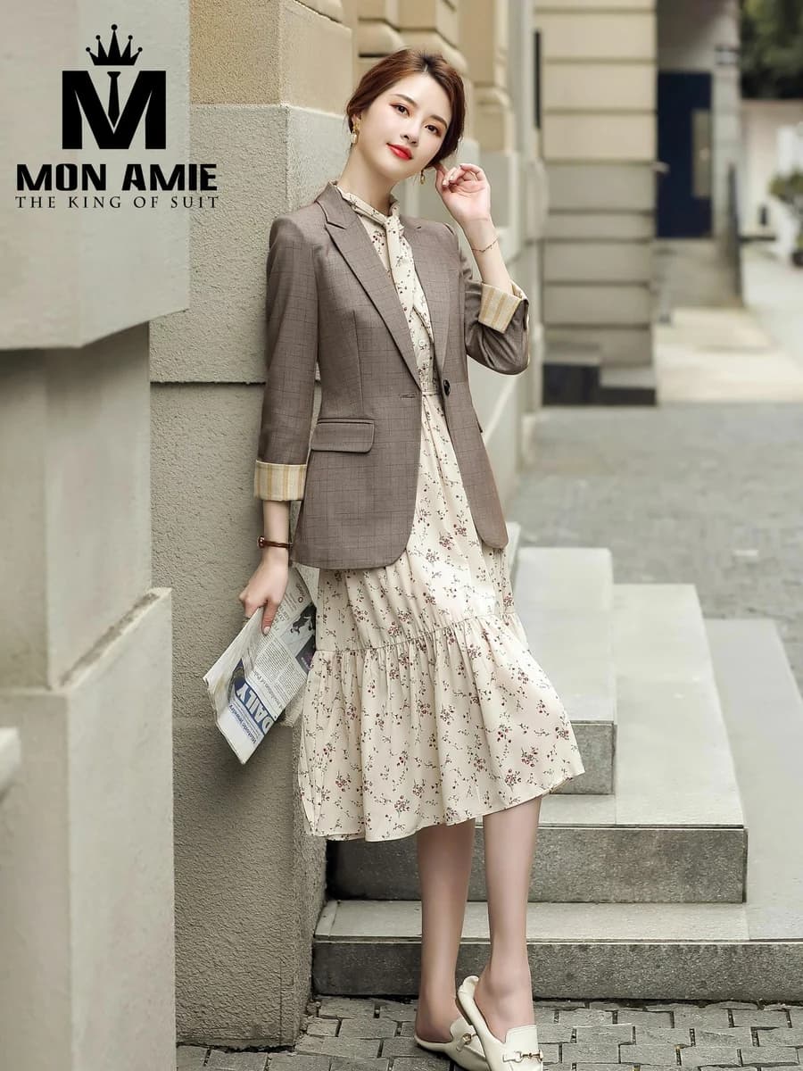 Blazer Nâu Tro Kẻ Ô Chìm